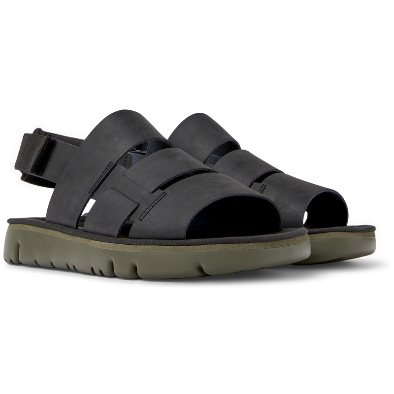Camper Oruga - Sandals For Men - Black, Size 45, Smooth Leather/Cotton Fabric