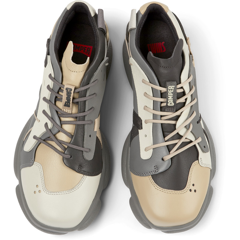 Camper Twins - Sneakers For Men - Grey, Beige, Size 39, Smooth Leather/Cotton Fabric