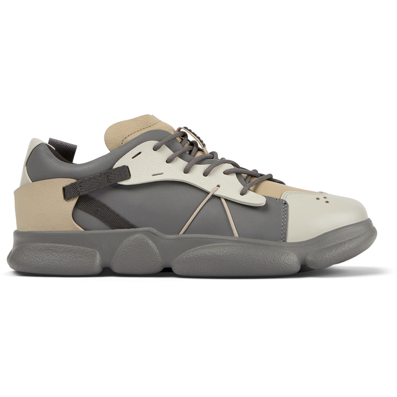 CAMPER Twins - Sneakers For Men - Grey,Beige, Size 45, Smooth Leather/Cotton Fabric