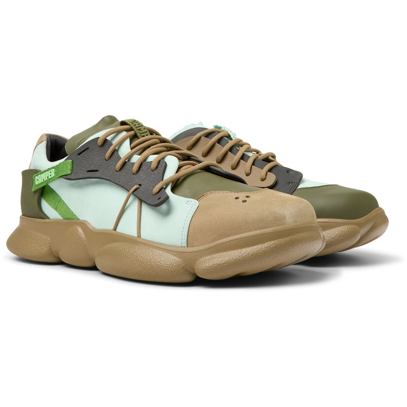 Camper Twins - Sneakers For Men - Brown, Green, Blue, Size 46, Smooth Leather/Cotton Fabric