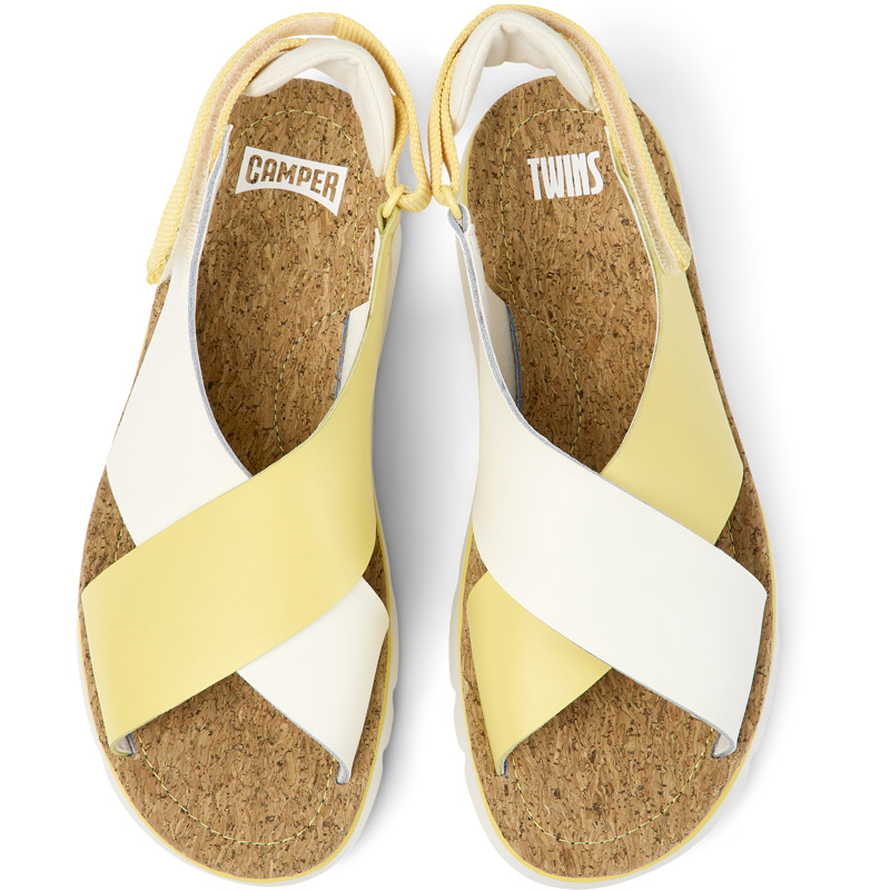 CAMPER Twins - Sandals For Women - Yellow,White,Beige, Size 40, Smooth Leather/Cotton Fabric