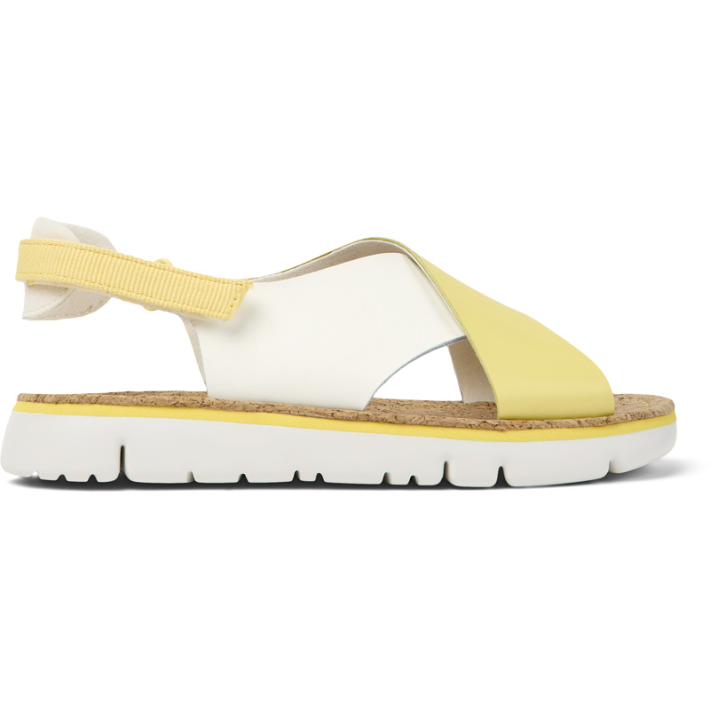 CAMPER Twins - Sandals For Women - Yellow,White,Beige, Size 40, Smooth Leather/Cotton Fabric