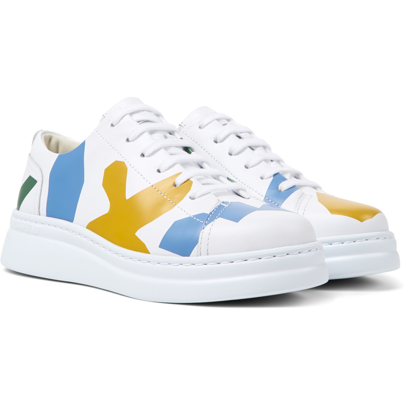 CAMPER Twins - Sneakers For Women - White,Blue,Green, Size 42, Smooth Leather