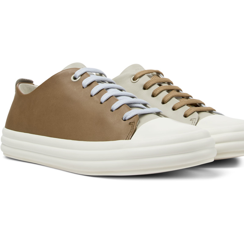 CAMPER Twins - Sneakers For Women - Grey,Brown, Size 39, Smooth Leather