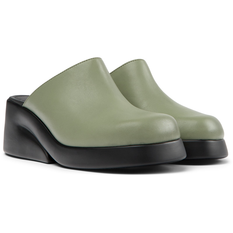 Camper Kaah - Clogs For Women - Green, Size 40, Smooth Leather