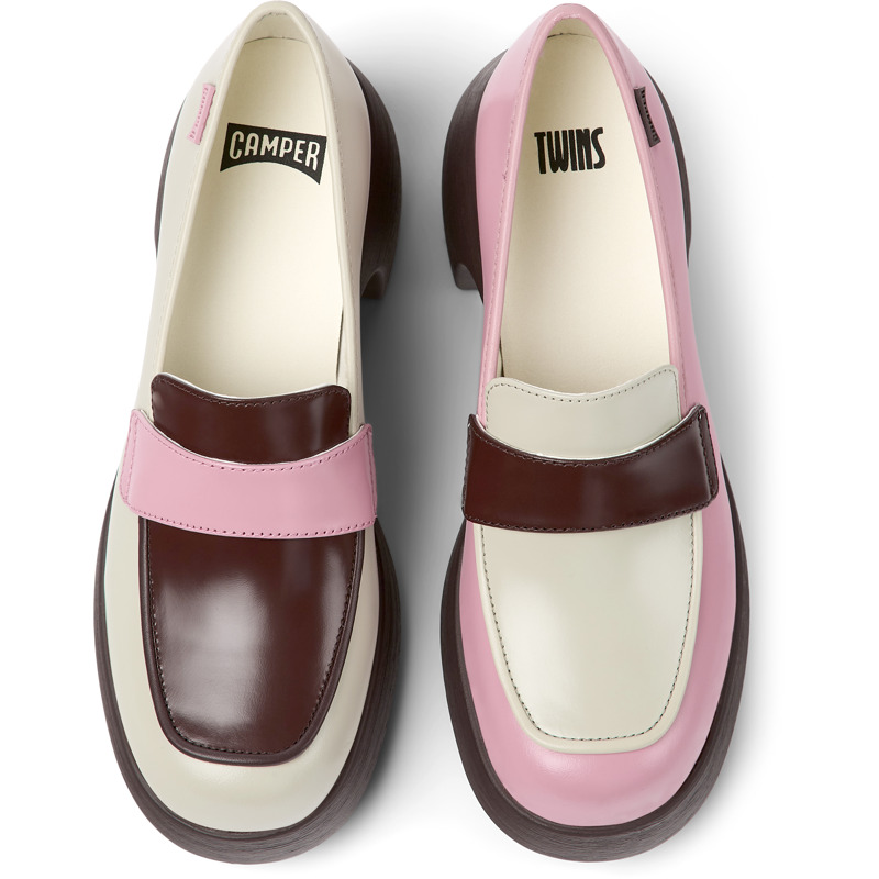 CAMPER Twins - Loafers For Women - Grey,Pink,Burgundy, Size 39, Smooth Leather