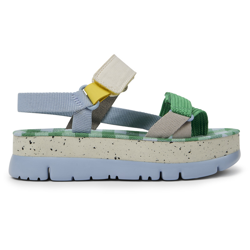 CAMPER Oruga Up - Sandals For Women - Blue,Green,Grey, Size 35, Cotton Fabric/Smooth Leather