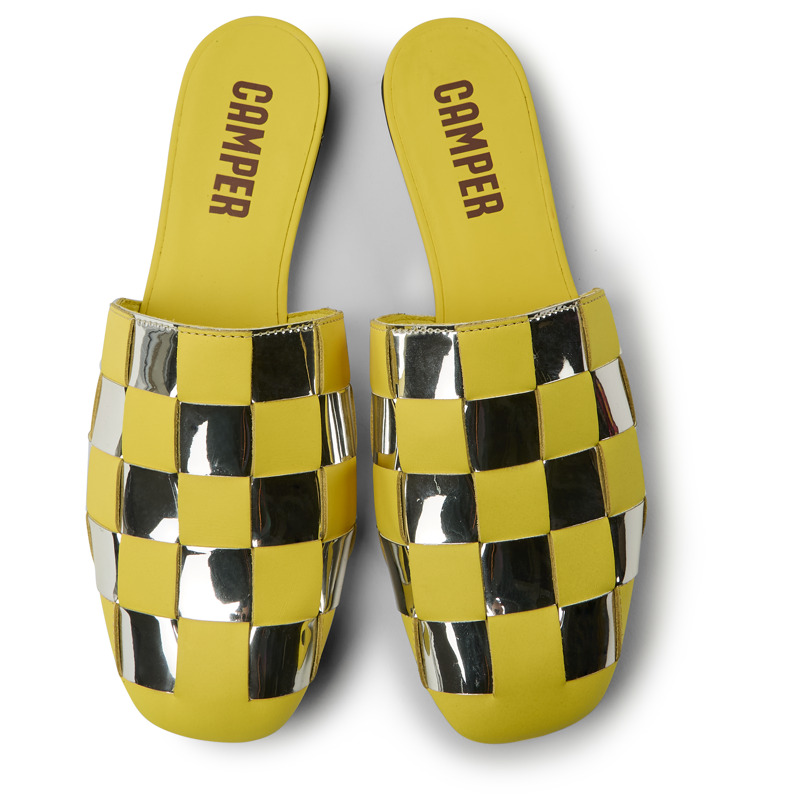 CAMPER Casi Myra - Sandals For Women - Grey,Yellow, Size 36, Cotton Fabric/Smooth Leather