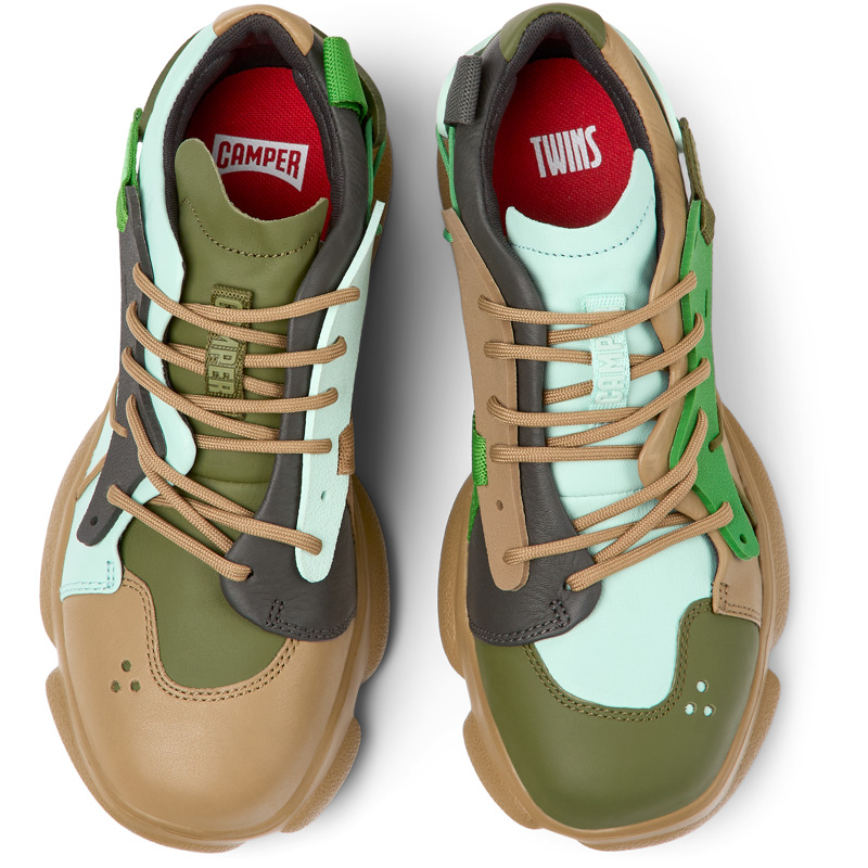 Camper Twins - Sneakers For Women - Brown, Green, Blue, Size 36, Smooth Leather/Cotton Fabric