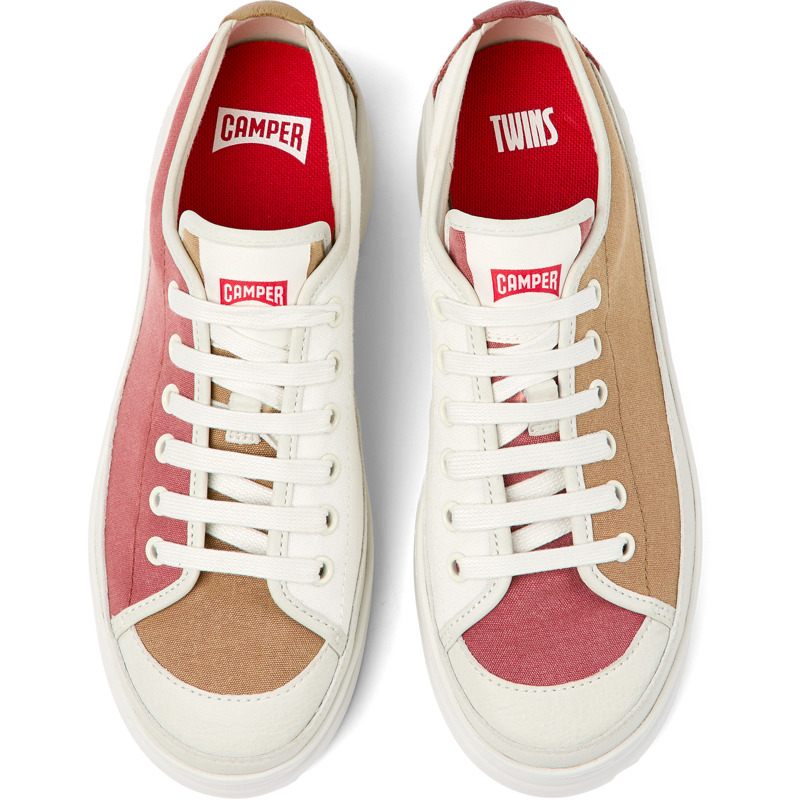 CAMPER Twins - Sneakers For Women - White,Brown,Red, Size 38, Cotton Fabric/Smooth Leather