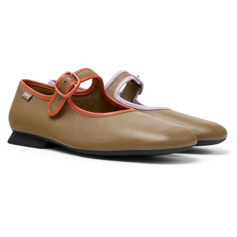 Camper Casi Myra Leather Ballerina Shoes In Brown