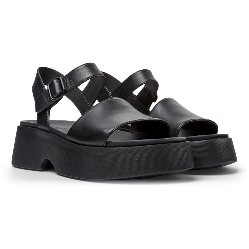 Camper Tasha Sandals In Black Leather In Black