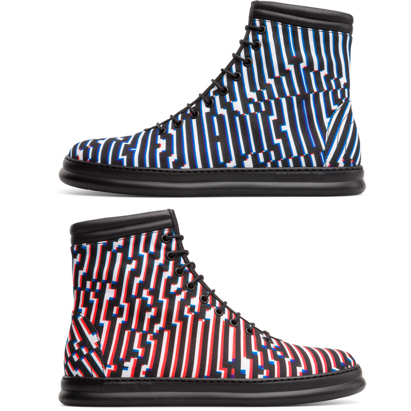 CAMPER Twins By Cristian Zuzunaga - Ankle Boots For Men - Black,Red,Blue, Size 46, Cotton Fabric/Smooth Leather