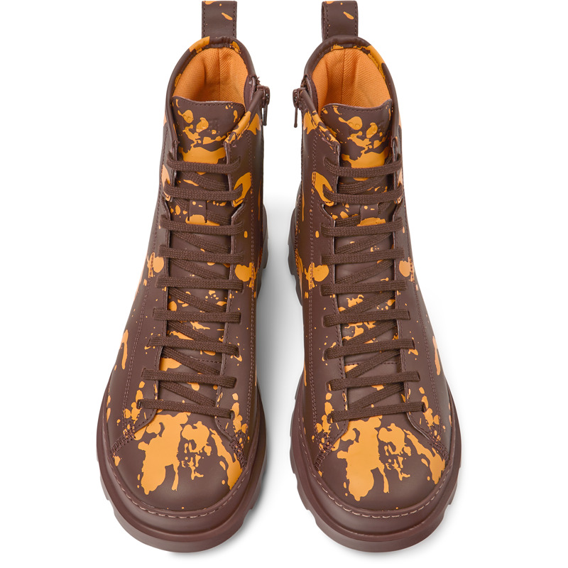CAMPER Brutus - Ankle Boots For Men - Burgundy,Orange, Size 43, Smooth Leather