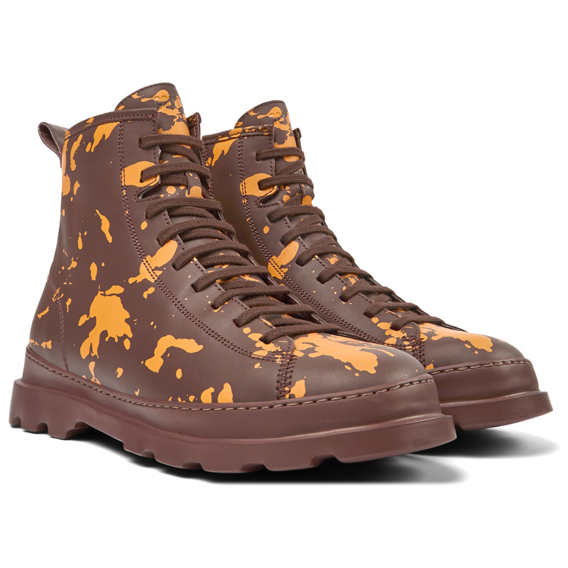 CAMPER Brutus - Ankle Boots For Men - Burgundy,Orange, Size 39, Smooth Leather