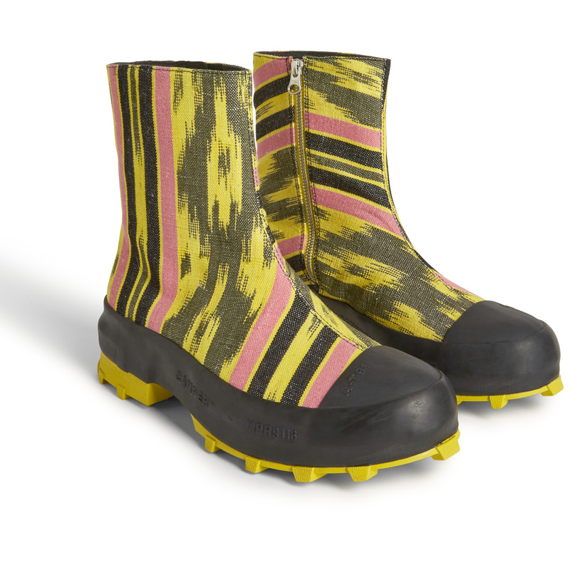 Camper Traktori - Ankle Boots For Men - Yellow, Black, Pink, Size 44, Cotton Fabric