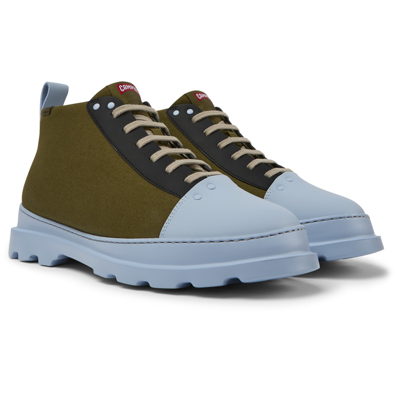 CAMPER Brutus - Ankle Boots For Men - Green,Blue,Black, Size 9, Cotton Fabric/Smooth Leather