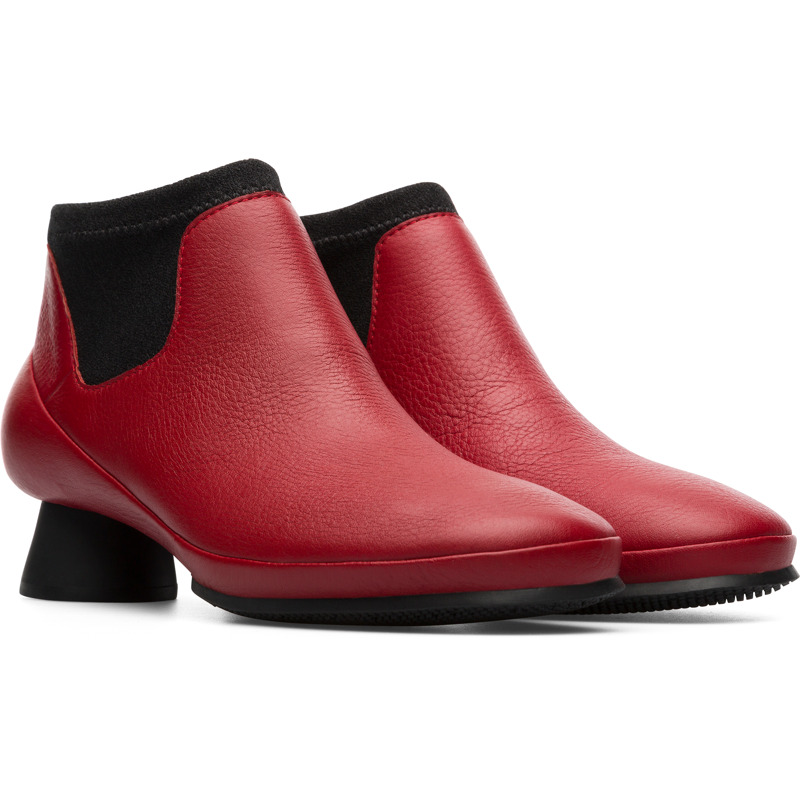 CAMPER Alright - Ankle Boots For Women - Red,Black, Size 36, Smooth Leather/Cotton Fabric