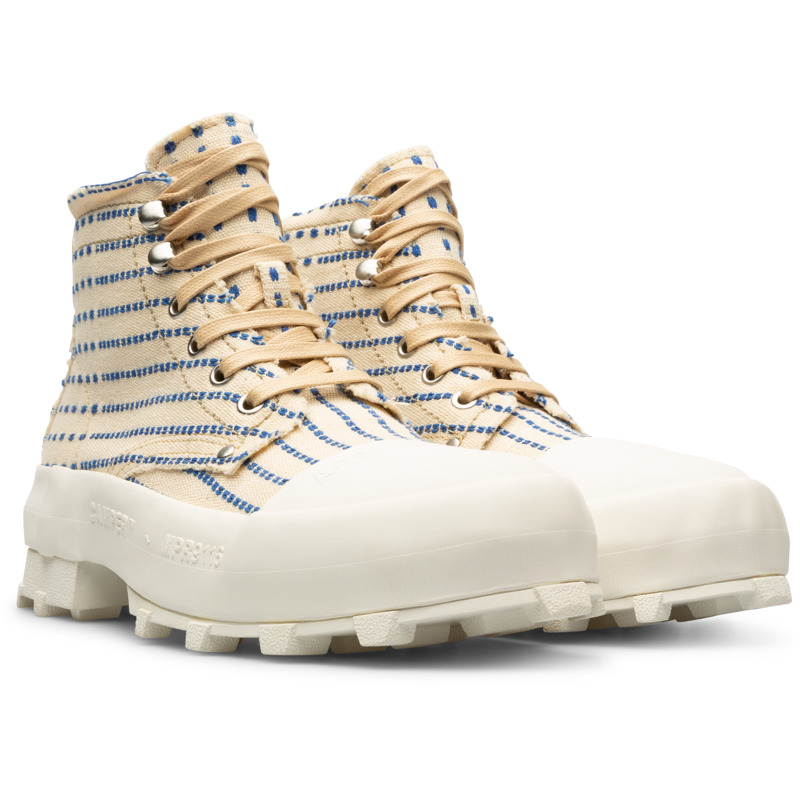 Camper Traktori - Ankle Boots For Women - Beige, Blue, Size 41, Cotton Fabric