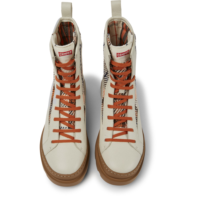 CAMPER Brutus - Boots For Women - White,Brown,Orange, Size 38, Smooth Leather/Cotton Fabric