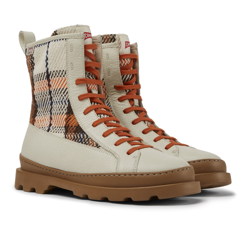 CAMPER Brutus - Boots For Women - White,Brown,Orange, Size 41, Smooth Leather/Cotton Fabric