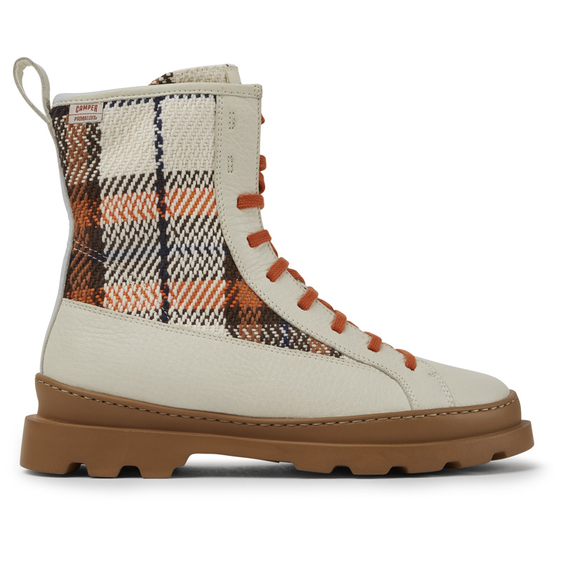 CAMPER Brutus - Boots For Women - White,Brown,Orange, Size 37, Smooth Leather/Cotton Fabric