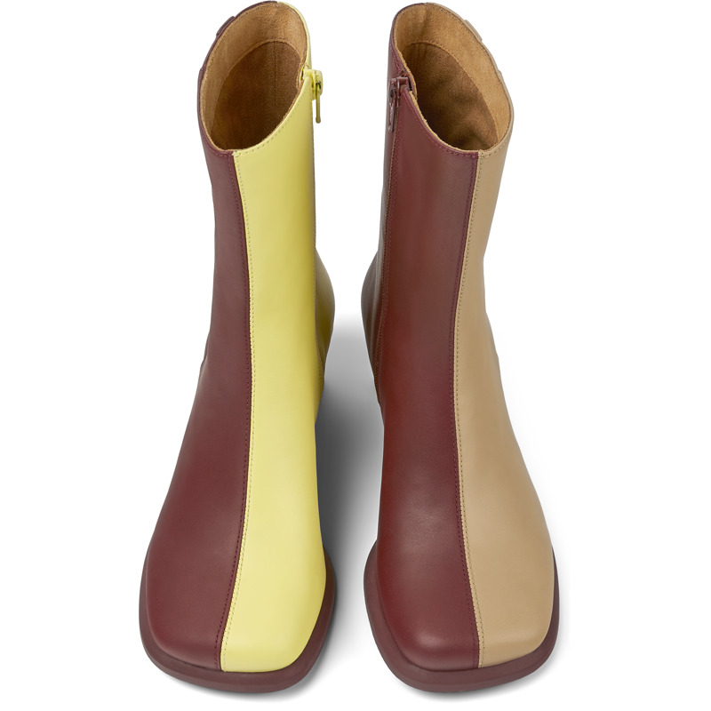 Camper Twins - Ankle Boots For Women - Burgundy, Yellow, Beige, Size 39, Smooth Leather