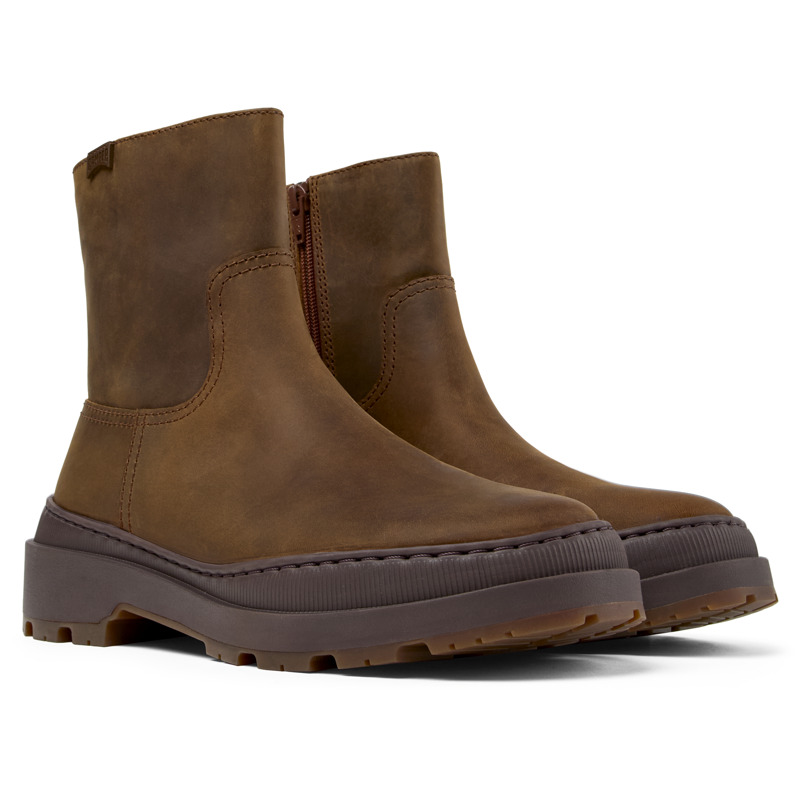 Camper Round-toe Suede Boots In Brown