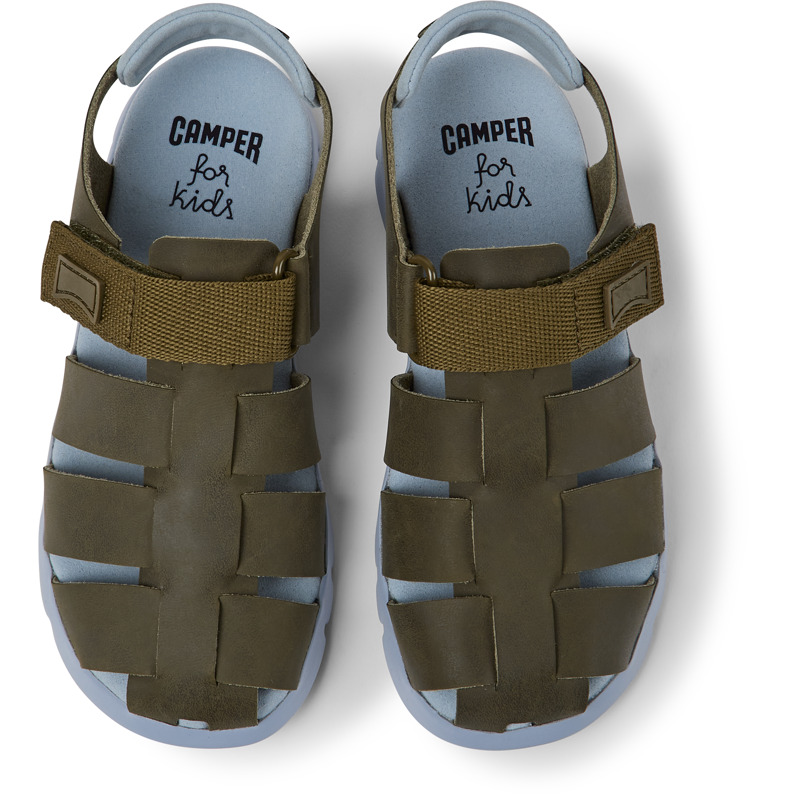 Camper Oruga - Sandals For Unisex - Green, Size 32, Smooth Leather/Cotton Fabric