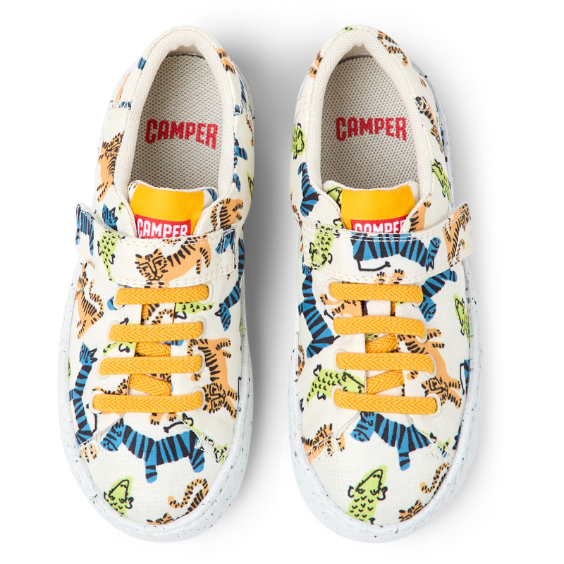 Camper Peu Touring - Smart Casual Shoes For Unisex - White, Orange, Blue, Size 28, Cotton Fabric