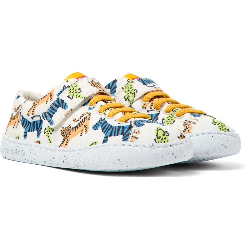 Camper Peu Touring - Smart Casual Shoes For Girls - White, Orange, Blue, Size 27, Cotton Fabric