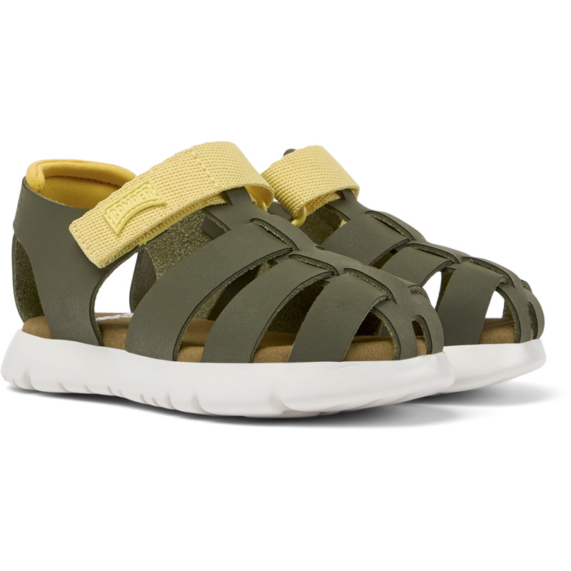 Camper Oruga - Sandals For First Walkers - Green, Size 24, Smooth Leather/Cotton Fabric