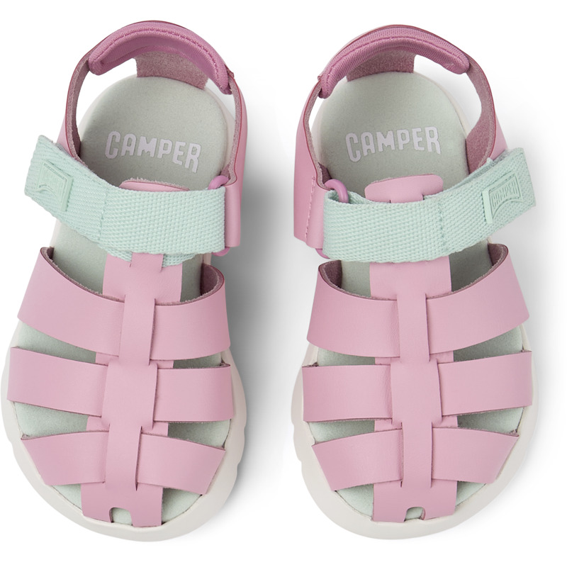 CAMPER Oruga - Sandals For First Walkers - Pink, Size 26, Smooth Leather/Cotton Fabric