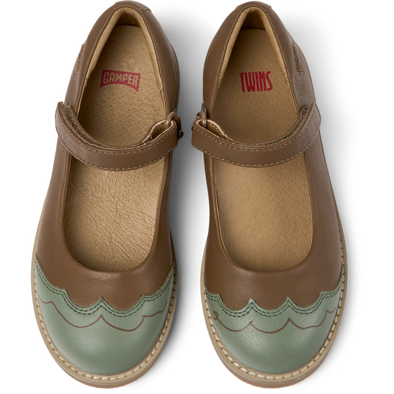 CAMPER Twins - Ballerinas For Girls - Brown,Green, Size 26, Smooth Leather