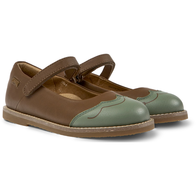 CAMPER Twins - Ballerinas For Girls - Brown,Green, Size 35, Smooth Leather