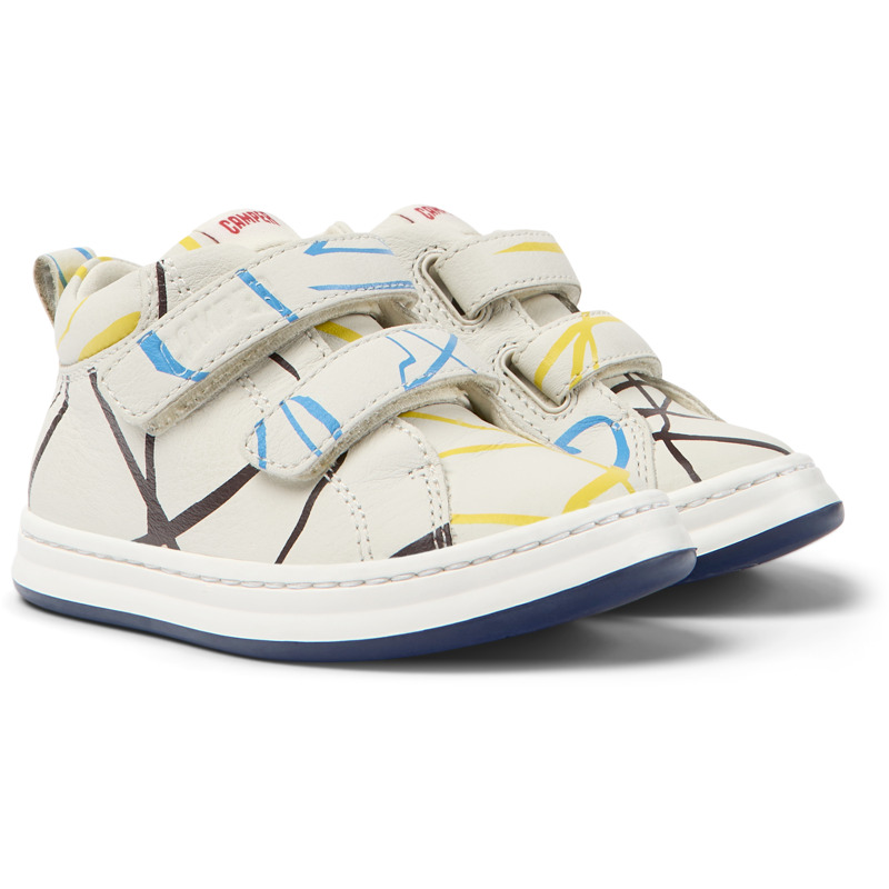 CAMPER Twins - Sneakers For First Walkers - White,Blue,Yellow, Size 21, Smooth Leather
