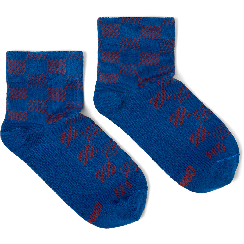CAMPER Vichy Socks - Unisex Socks - Burgundy,Blue, Size M, Cotton Fabric