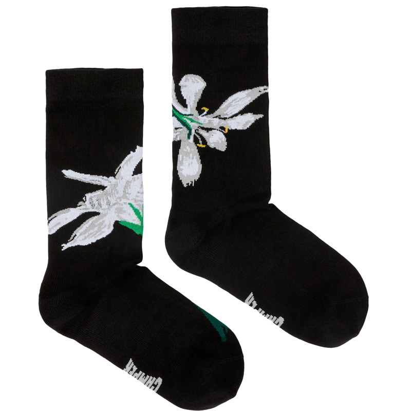CAMPER Flower mid-length socks - Unisex Calcetines - Negro, talla L, Textil