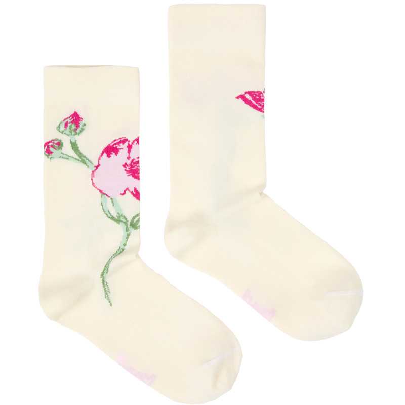 CAMPER Flower mid-length socks - Unisex Calcetines - Blanco, talla L, Textil