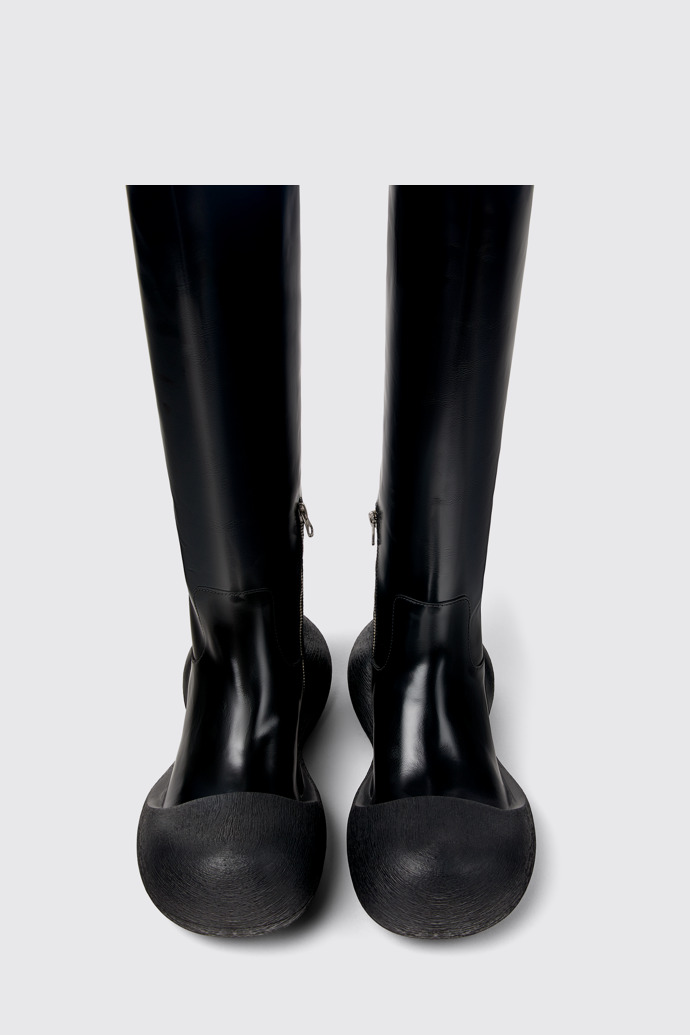 Overhead view of Caramba Black Leather Knee-High Boots