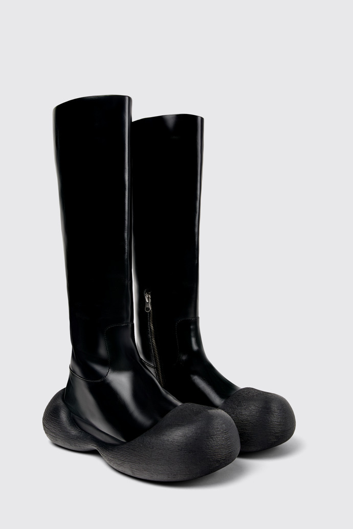 Front view of Caramba Black Leather Knee-High Boots