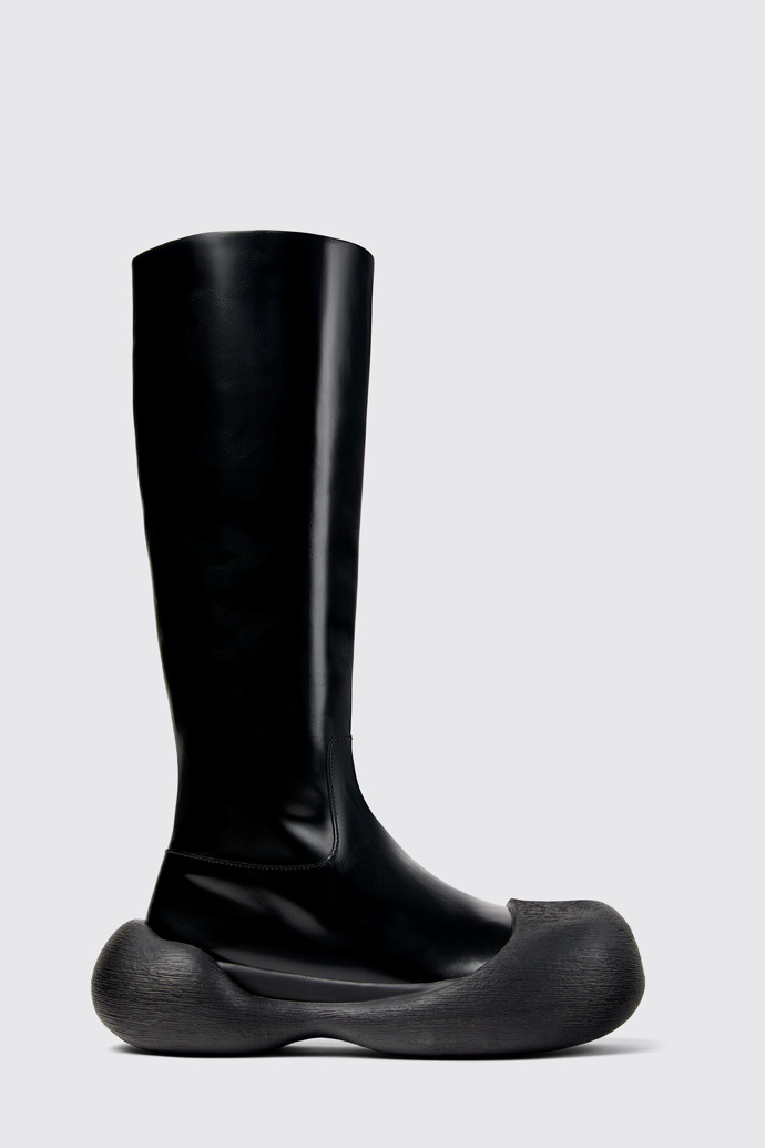 Side view of Caramba Black Leather Knee-High Boots