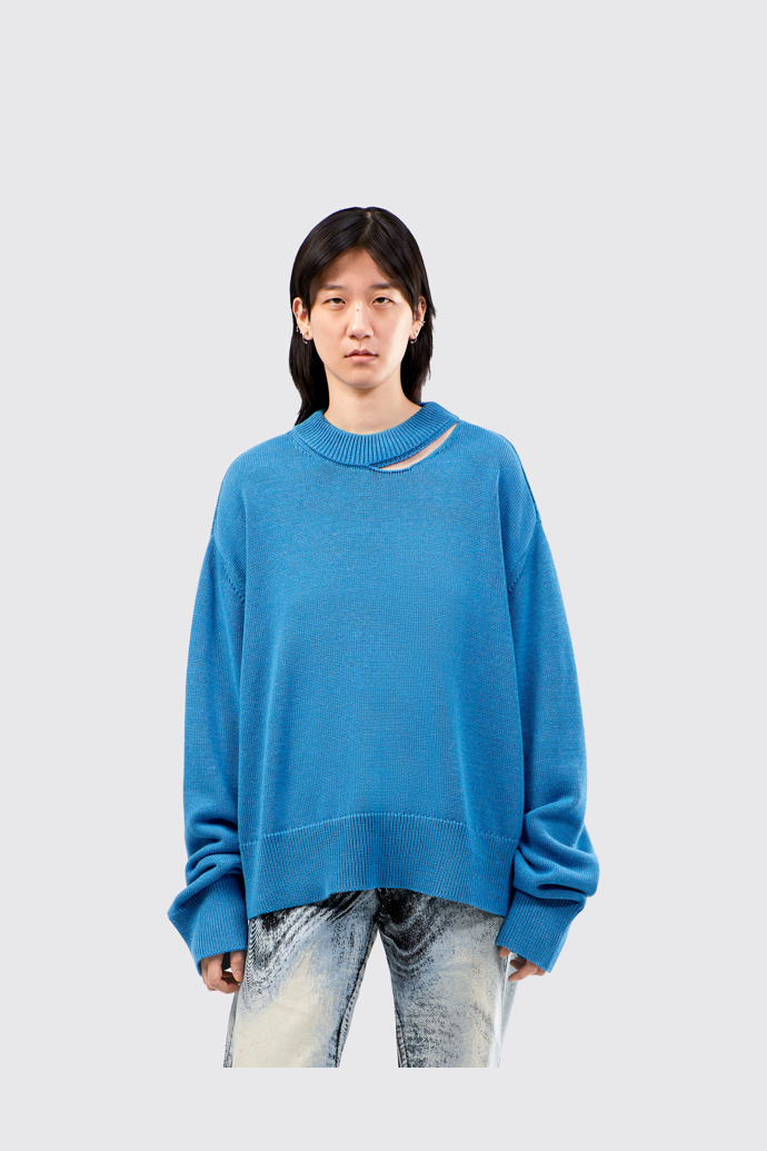 Melange Knit Sweater Gemêleerde blauwe gebreide trui