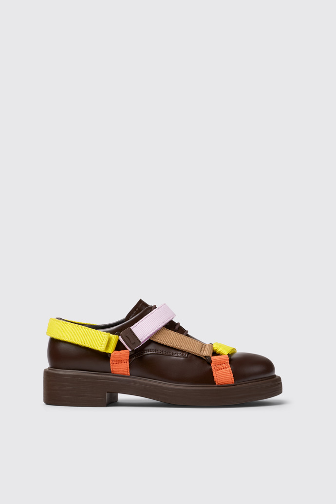 Side view of Twins Multicolored leather and textile shoes for women