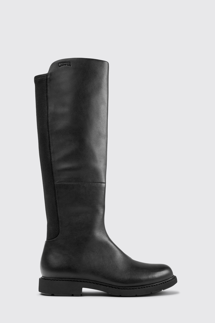 Side view of Neuman Black leather and textile high-boots for women