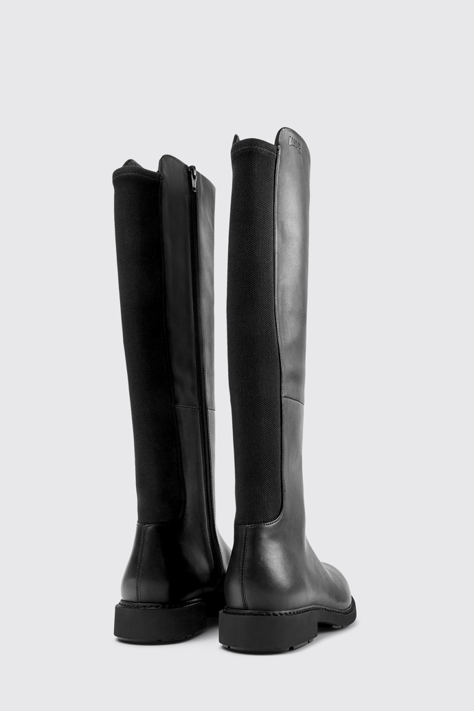 Back view of Neuman Black leather and textile high-boots for women