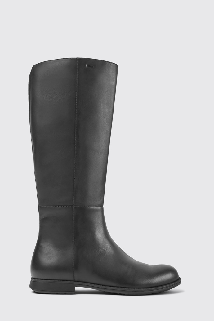 Side view of Mil Black leather and textile black boots for women