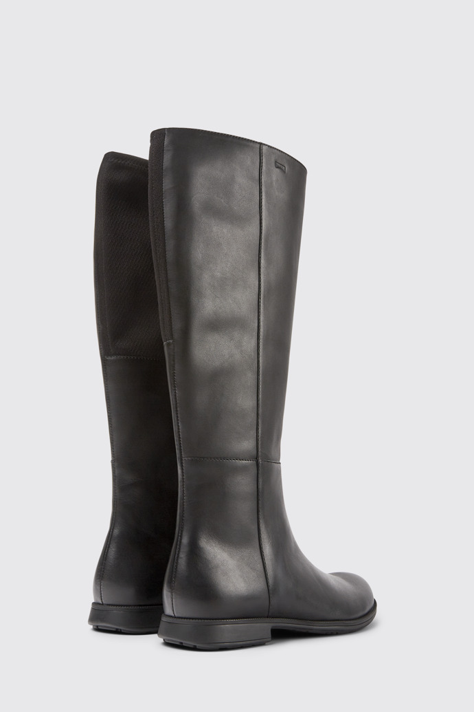 Back view of Mil Black leather and textile black boots for women