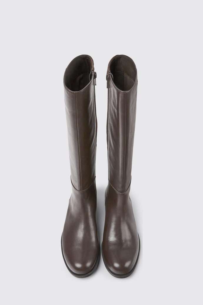 Overhead view of Mil Brown leather and textile black boots for women