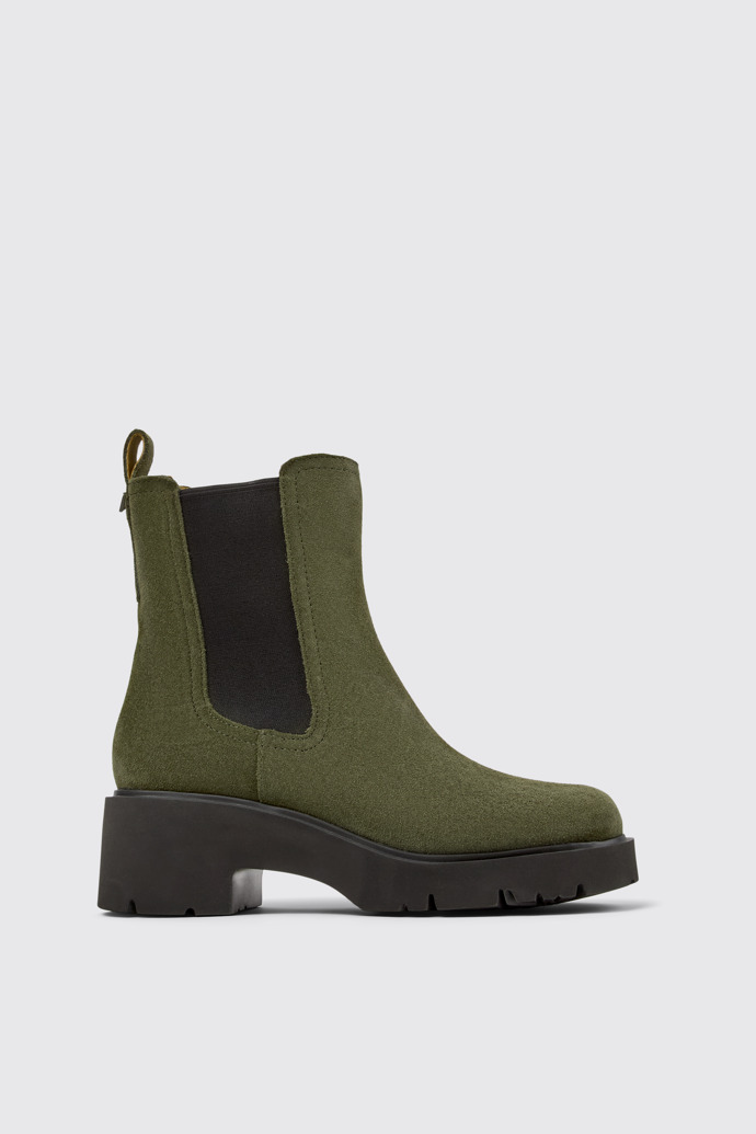 Side view of Milah Green Nubuck Ankle Boots for Women